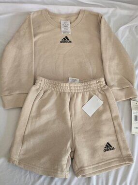 Adidas Toddler Boys 2 Piece Short Set Tan Size 3T NWT